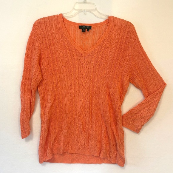 Lauren Ralph Lauren open knit‎ long sleeve sweater orange coral Women's XL - Picture 1 of 5
